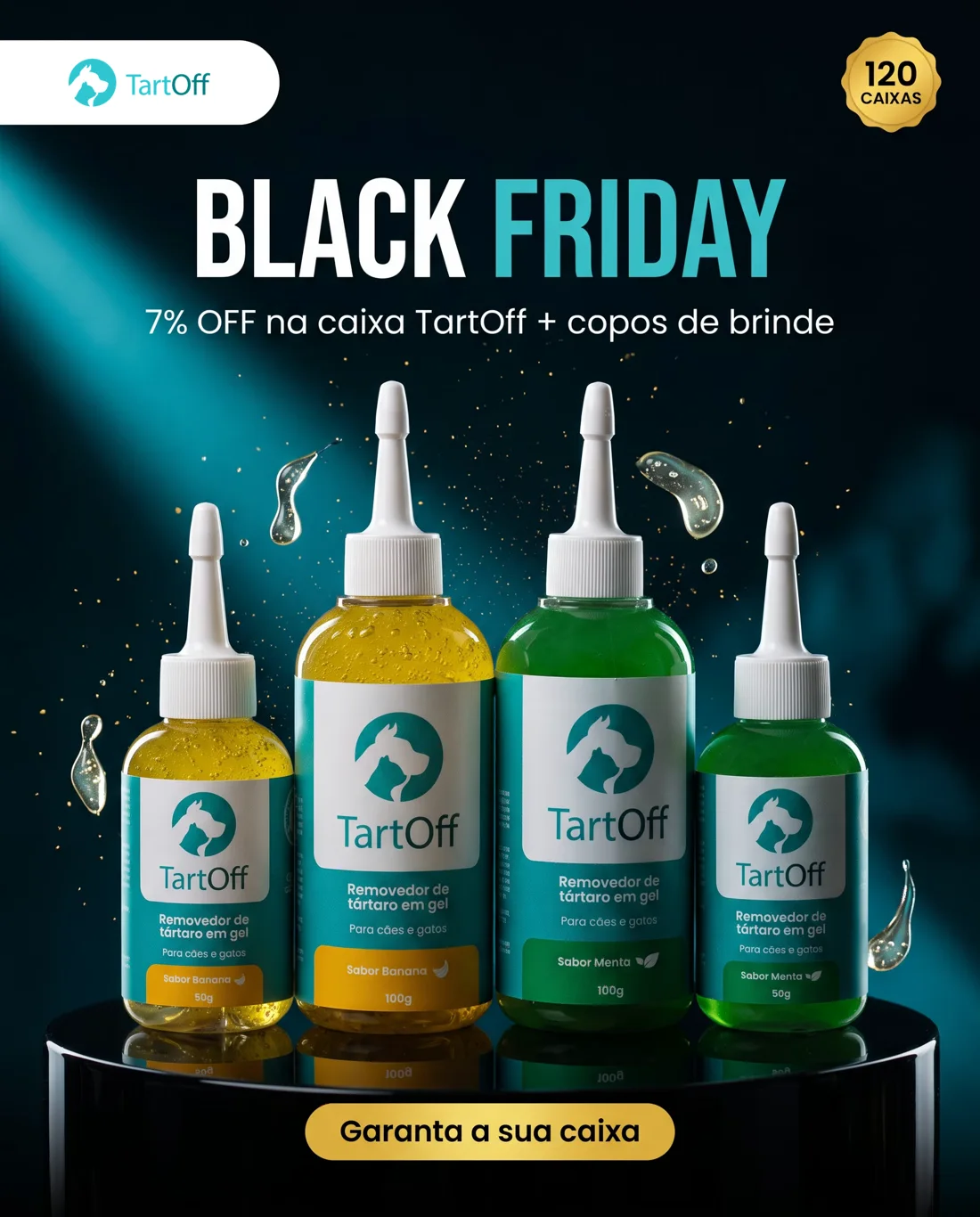 Feed da Black Friday: 7% OFF na caixa TartOff mais copos de brinde, quatro frascos banana e menta