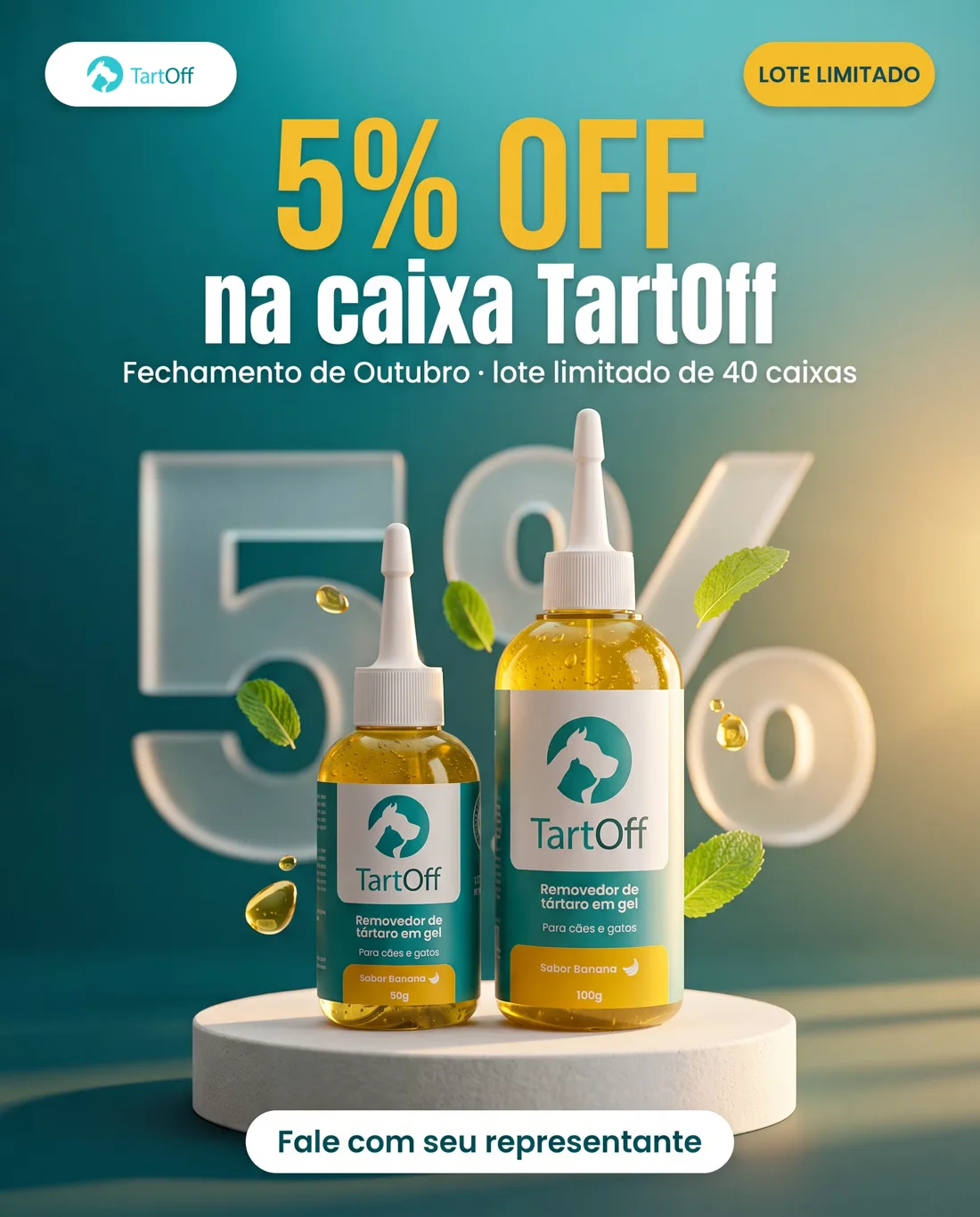 Feed do Fechamento de Outubro: 5% OFF na caixa TartOff, dois frascos sabor banana em pedestal